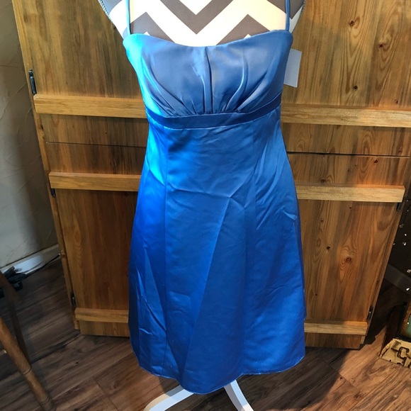 David's Bridal F14025 Blue Spaghetti Straps A Line - Picture 2 of 6